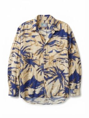 Vintage Jams World Old Hawaii Rayon Palm Tree Shirt Medium M Blue Tan Tropical